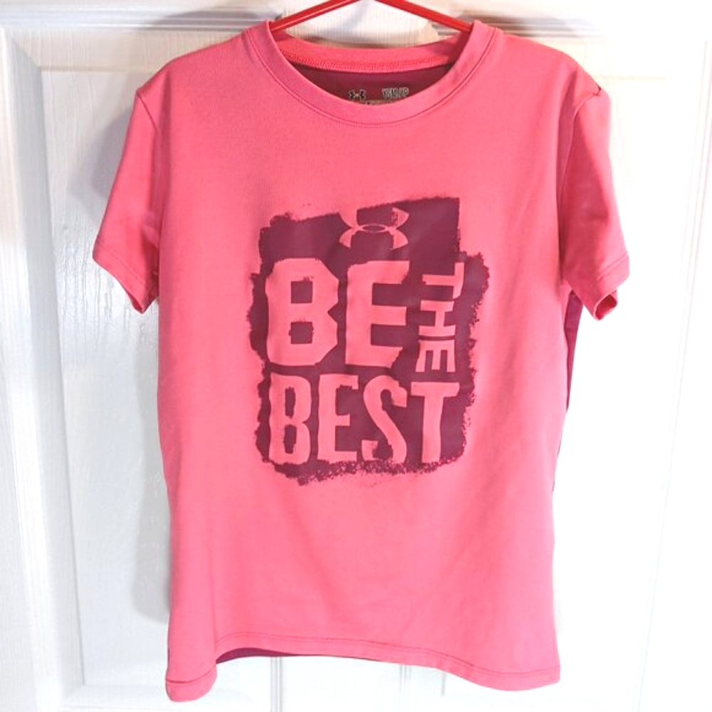 NWOT Under Armour Girls Athletic T-Shirt Pink Purple Heatgear Tee Size S